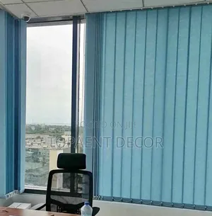 Clean Window ,Clear Focus Blue Vertical Window Blinds