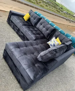 Black Tufted L-Shape Sofa 5-Seater