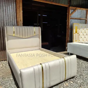 5x6 Cream Gold Panel Bed