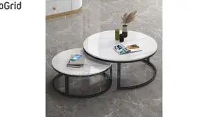Luxury Pure Marble Top Nesting Coffee Tables With Black Stand.
