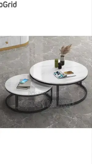 Pure Marble Top Nesting Coffee Tables With Black Stand