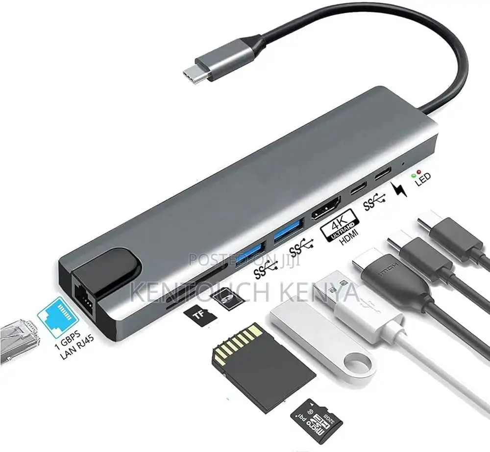 8 In1 Lan Hdmi Hubtype C HDTV Ethernet Usb3.0 2.0 Tf Sd Card Reader