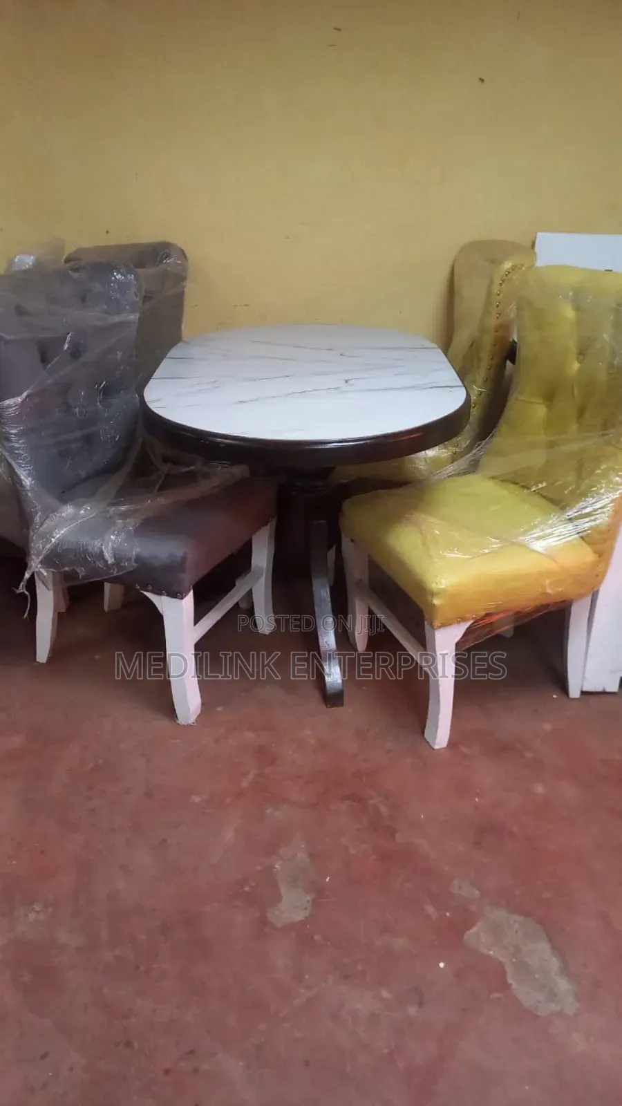Upholstered Marbled 6-Seater Dinning Table Set