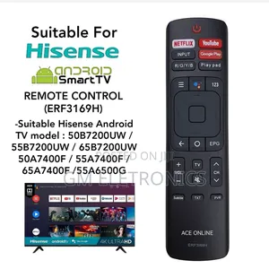 Hisense Android 50a7400f, 55a7400f, 65a7400f, B7200uw Remote Control.