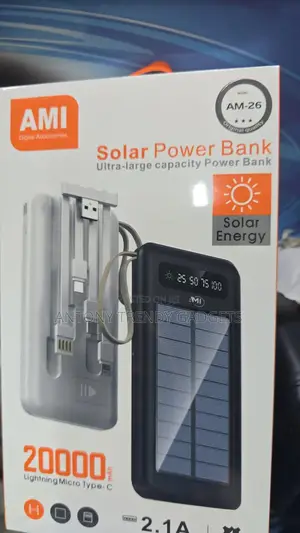 Ami Am-26 20000mah Solar Power Bank With Dual Usb Fast Charging