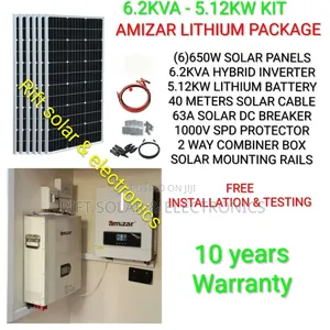 6.2kv Hybrid Inverter -5.12kwh Lithium Battery -(6)650w Total Off-Grid