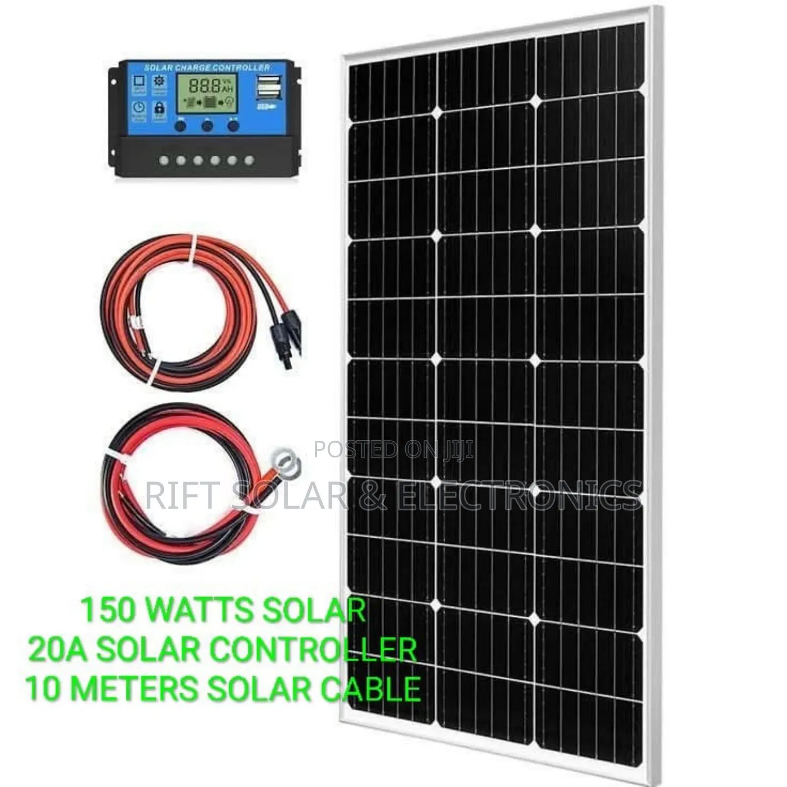 150 Watts Solar Panel - 20a Charge Controller - 10m Pv Solar Cable
