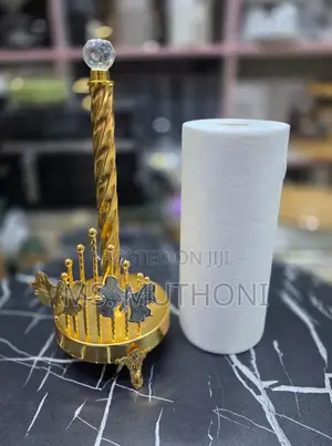 Gold-Toned Metal Freestanding Paper Towel Holder With Butterfly Motifs