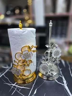 Decorative, Freestanding Gold/Silver -Toned Kitchen Paper Towel Holder