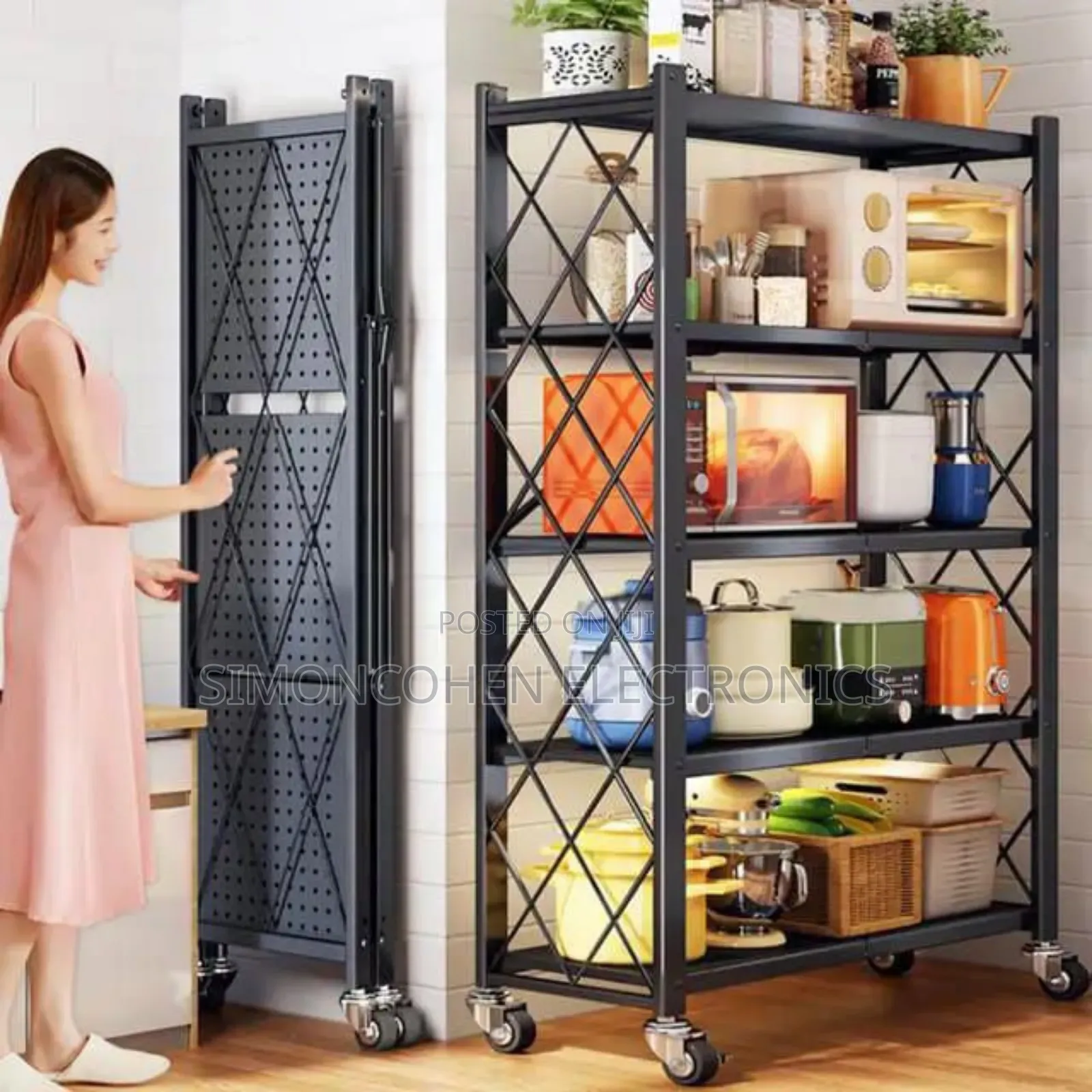 5 Tier Big Size Foldable Kitchen Rack With Wheels