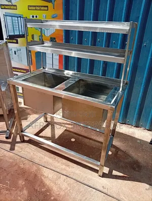 Stainless Steel Double Bowl Sink With Overhead Shelves – Commercial
