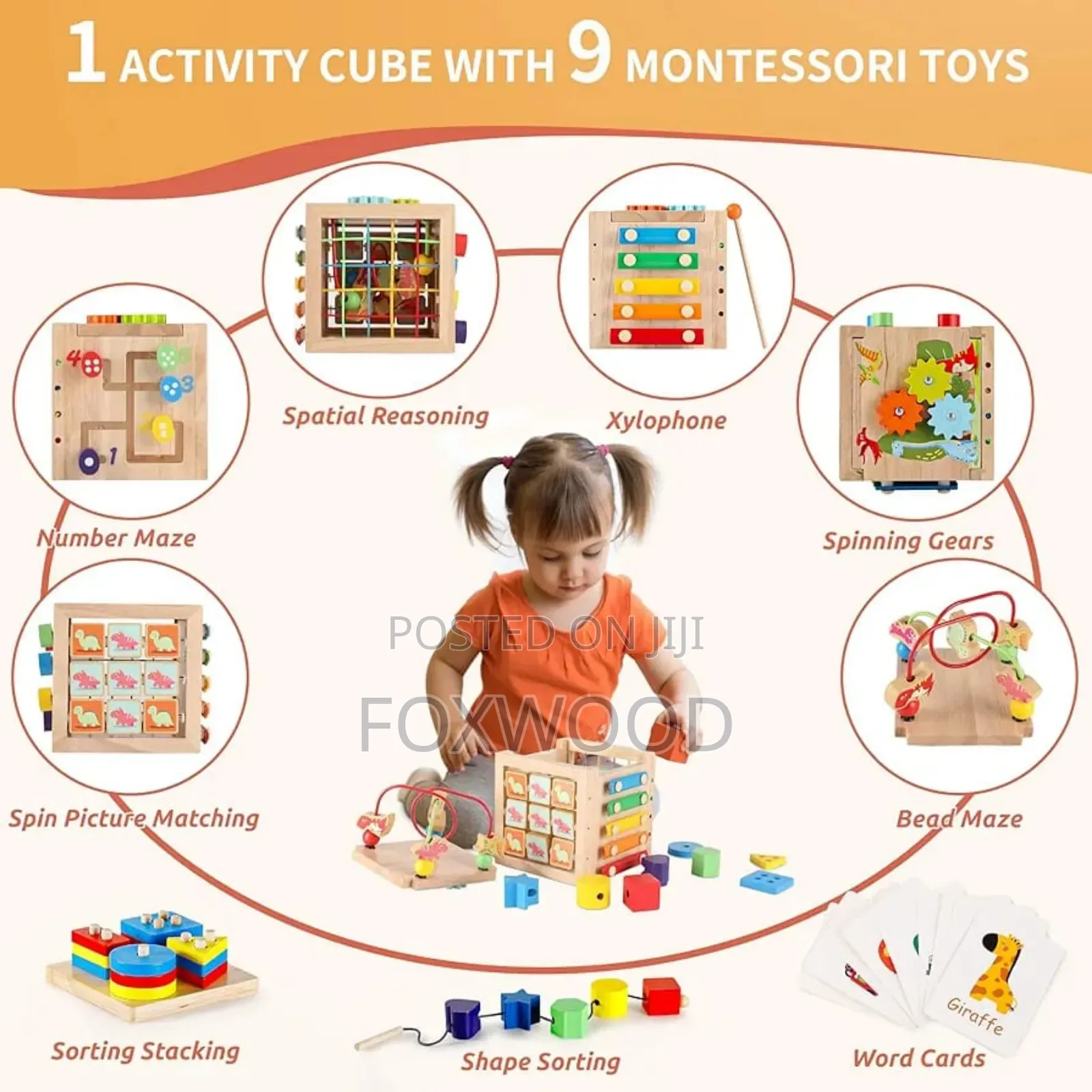 Genteago Wooden Activity Cube,