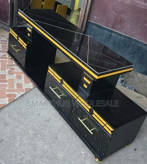 Executive 5 FTS Black/White and Gold With Marble Top Tv Stand