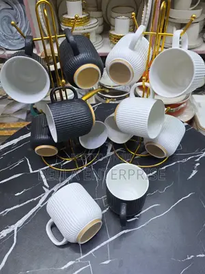 Double Wall Nordic Vertical Stripped Ceramic Coffee Mugs