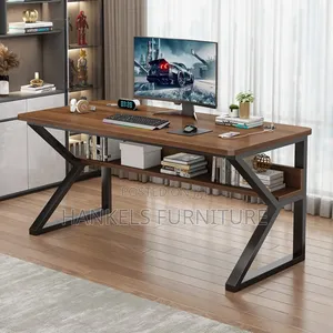 Durable Metallic Office Desk With Storage Shelf