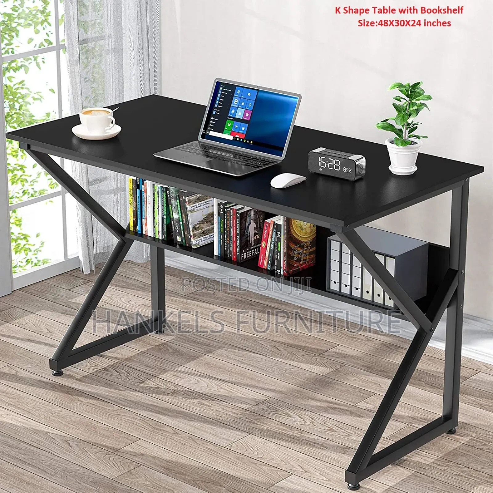 Contemporary Metallic Work Desk With Multi-Functional Shelf