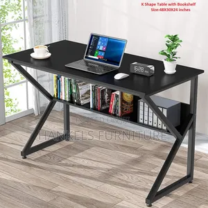 Contemporary Metallic Work Desk With Multi-Functional Shelf
