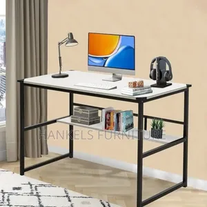 Stylish Metallic Desk With Shelf – Perfect for Home Office