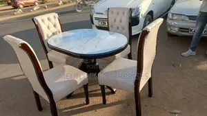 4-Seater Oval Marbled Dinner Table Set