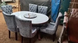 Upholstered Marble 6-Seater Dinning Table Set With a Revolver