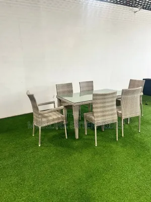 Executive 6-Seater Glassed Table Woven Dinning Set