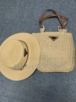Prada Branded Wicker and Leather Basket Tote Bag Set