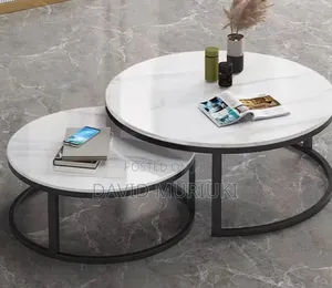 Luxury Pure Marble Top Nesting Coffee Tables With Black Stand.