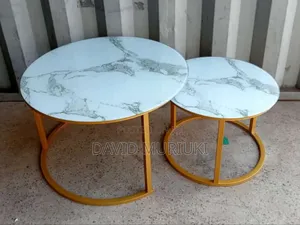 Marble Nesting Coffee Table (Glass Effect) White