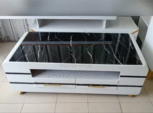 Executive White Coffee Table With Marble Topping