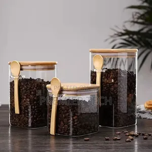 Glass Container Bamboo Spoon and Airtight Bamboo Lid