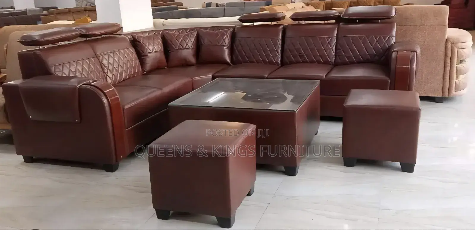 7 Seater Luxury Leather With Solid Mahogany Frame