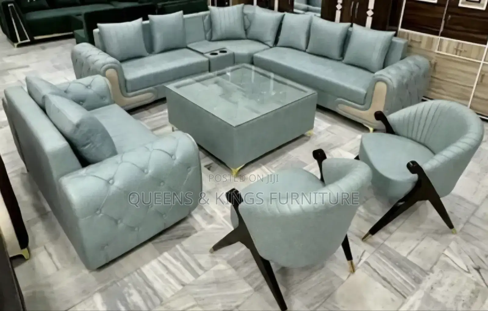7 Seater Luxury Leather With Solid Mahogany Frame
