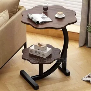 Wooden Wavy Top Bottom Metallic Crescent Frame 2 Layer Table