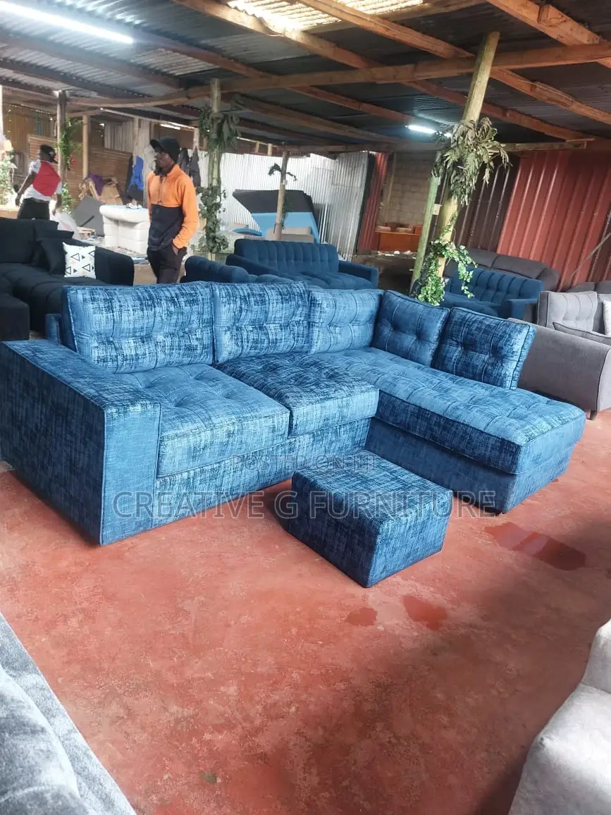 Precise Blue 6 Seater L Sofa
