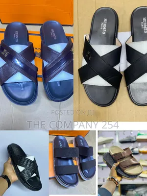 Quality Leather Casual Open Rubber Sole Slides for Men