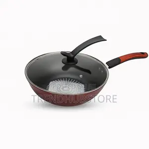 Non-Stick Deep Wok Pan With Glass Lid Toughened Non-Stick