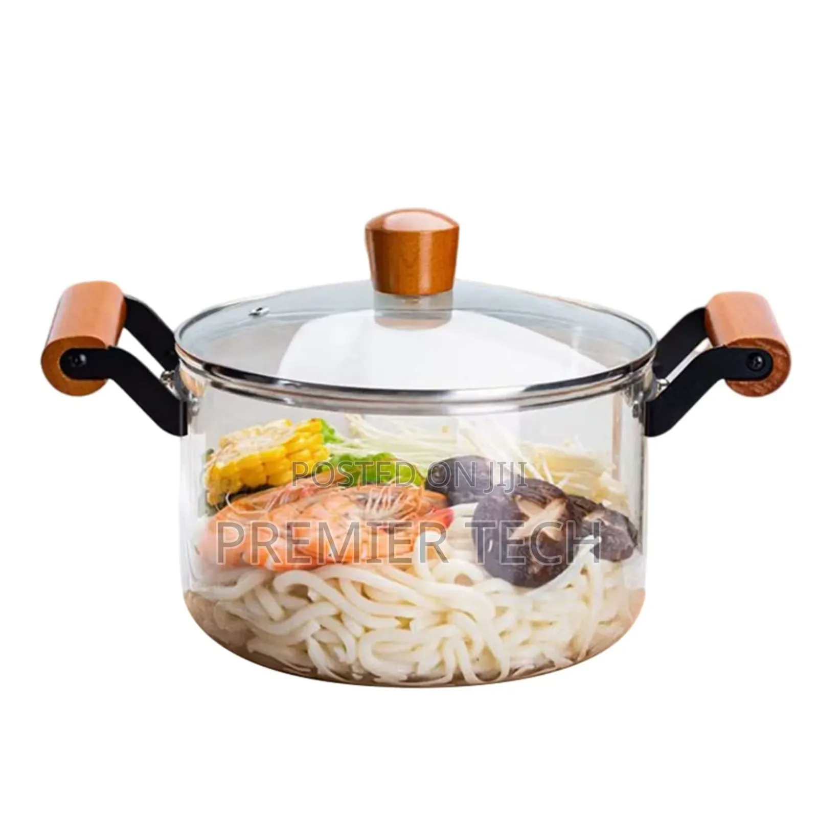*2 Wooden Handle High Boron Heavy Borosilicate Glass Cookware