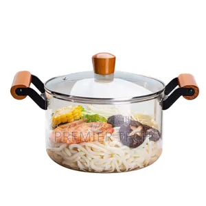 *2 Wooden Handle High Boron Heavy Borosilicate Glass Cookware
