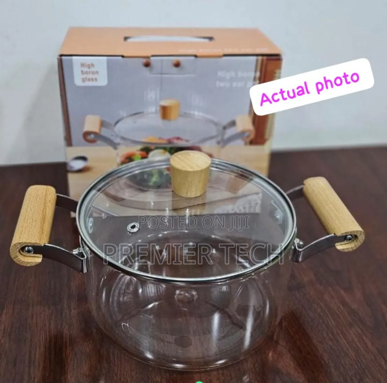 *2 Wooden Handle High Boron Heavy Borosilicate Glass Cookware