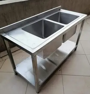 Heavy Gauge Stainless Steel Double Bowl Sink With Undershelf