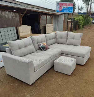 5-Seater Light Grey L-Shaped Sofa + Ottoman -Pay on Delivery