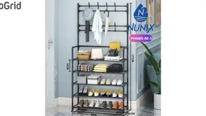 Multifunctional 5 Tier Shoe Rack Organizer +Coat Rack+Clothes Hanger