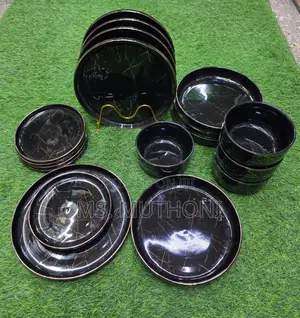 24pcs Black Marble-Patterned European Porcelain Dinner Set (Cupless)