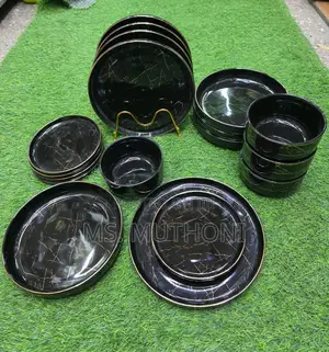 24pcs Black Marble-Patterned European Porcelain Dinner Set (Cupless)