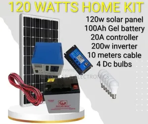 Home Solar Solution 120w - 100ah Battery - 200w Inverter - Free Bulbs