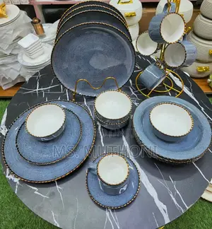 Premium 36pcs Blue Speckle Glaze and Gold-Toned Rims Dinner Set.