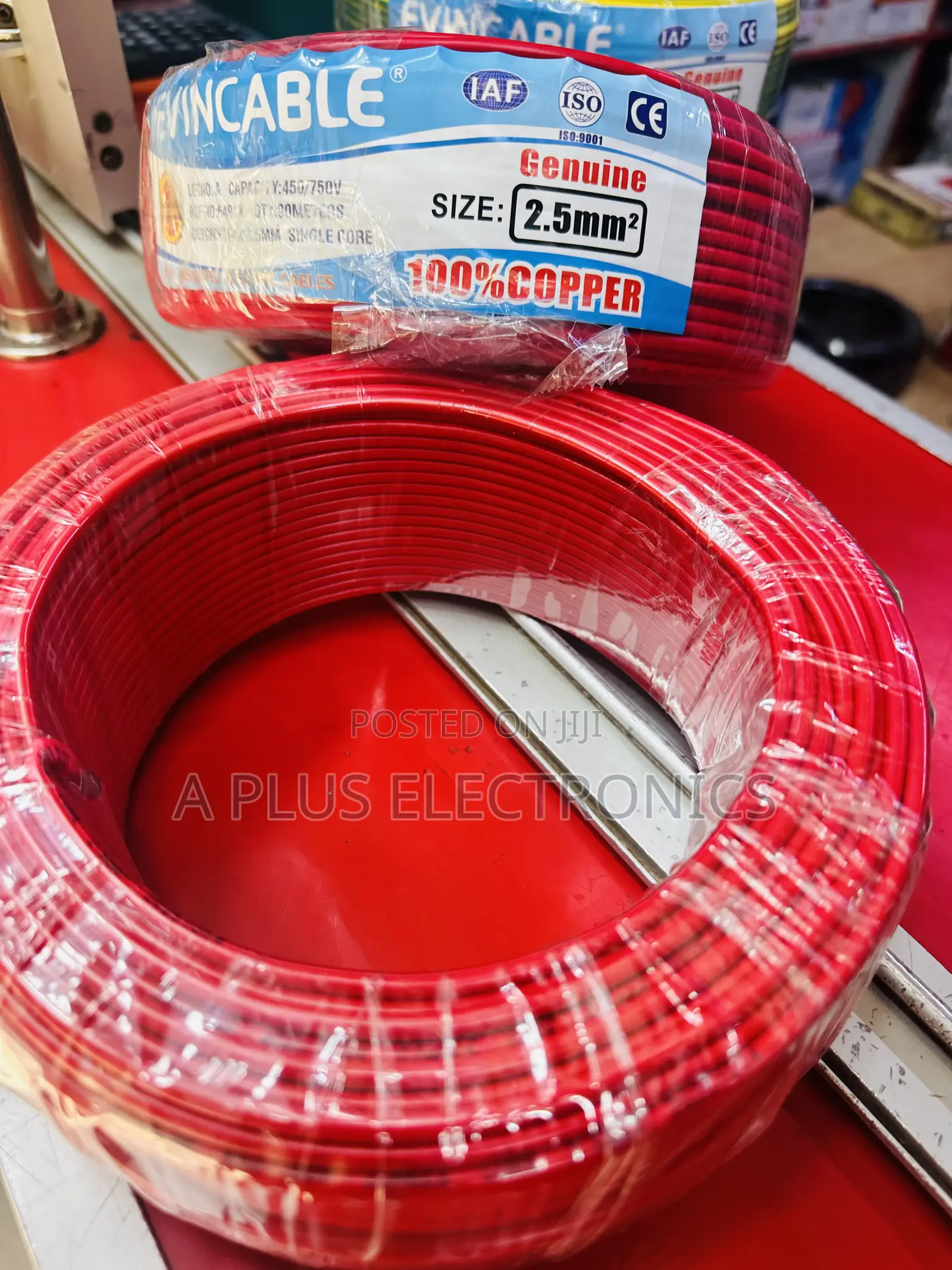 Original Red Evincable 2.5mm Single Core Copper Wire – Full 90m Roll