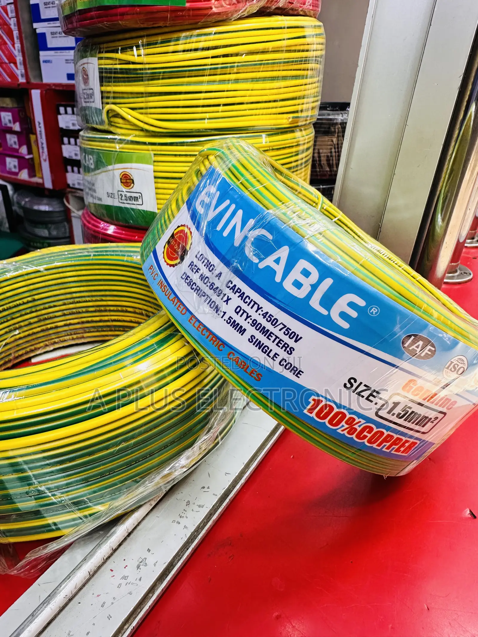 1.5mm 90m Electrical Wire Single Core Evincable–Greenyellow,Heavy Duty