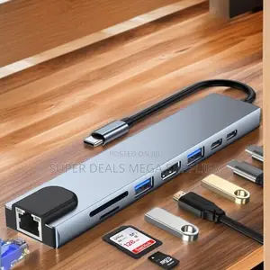 Compact 8-in-1 Usb C Multiport Hub With Ethernet, Hdmi and Pd Function