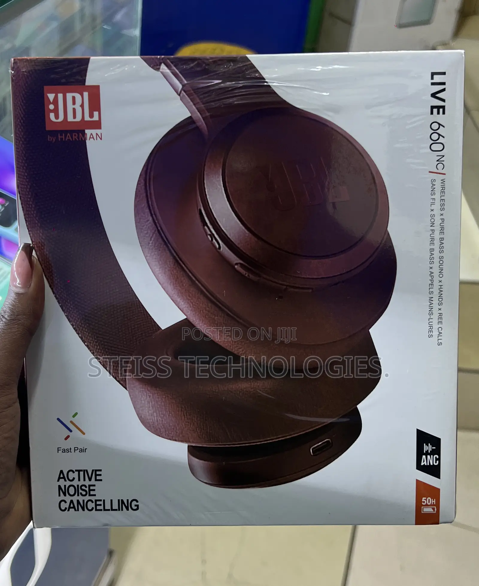 Maroon JBL Bluetooth Headsets.